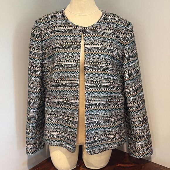 Tahari Arthur S Levine Geometric Tribal Aztec Blazer Suit Jacket Size 12 - Picture 1 of 13